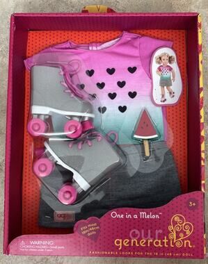 Our Generation “One In A Melon” Roller Skates w/ Watermelon Outfit For 18” Doll